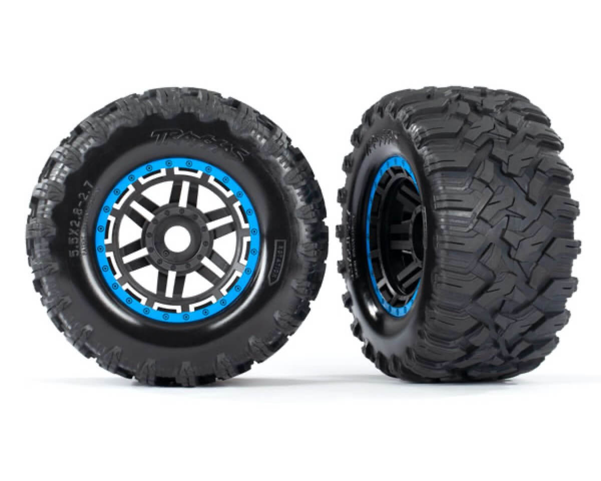 Traxxas 2 pneus + jantes Bleu Tout Terrain 2.8 Maxx 8972A"
