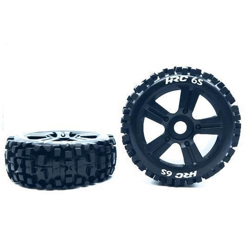 2 pneus et jantes Bulldog 6S Buggy 1/8 jantes noires Av/Arr - HRC60816BK6S