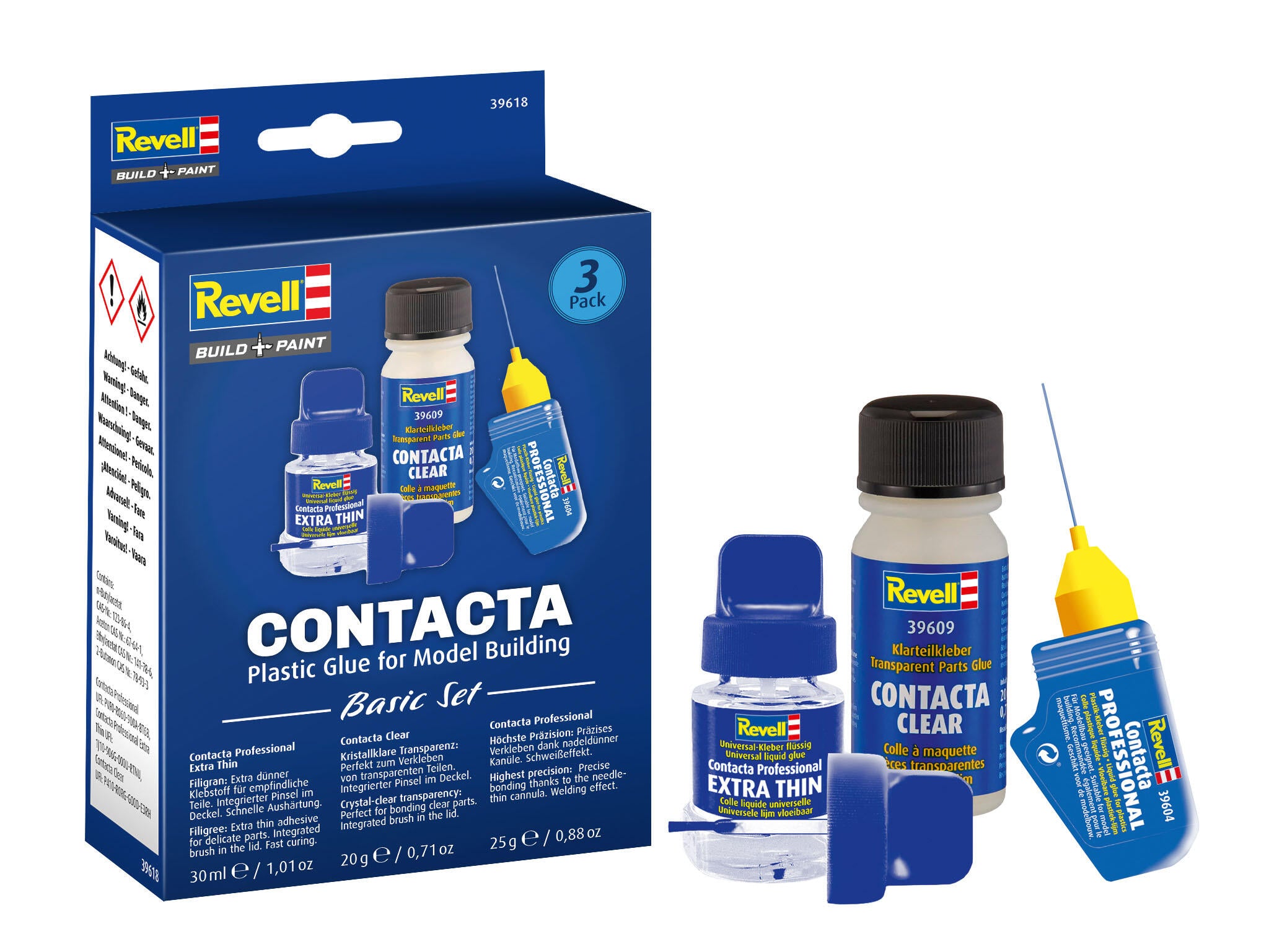 Pack de 3 colle de modélisme Revell Contacta Basic Set - 39618 - Breizh Modélisme.