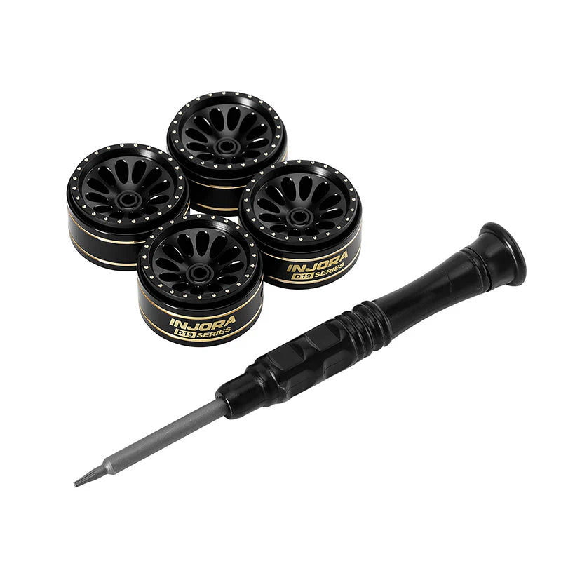 4 jantes en laiton noir ondulé Injora 0,7" D19 pour 1/30 SCX30 (W7005)