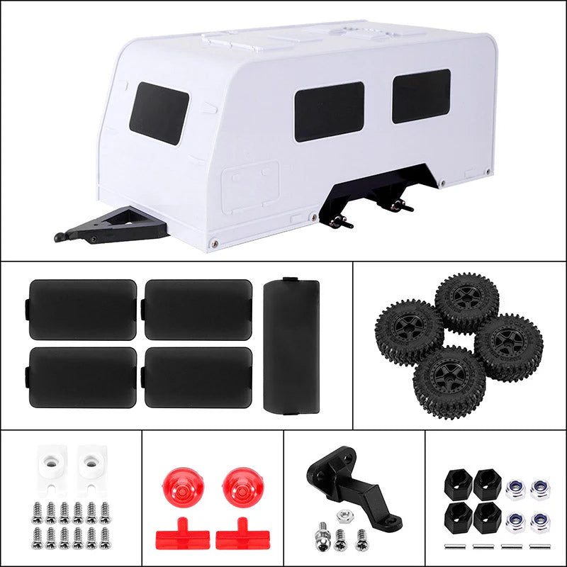 Remorque de camping-car blanc INJORA avec attelage pour 1/18 TRX4M - AX-TC09WH - Breizh Modélisme.