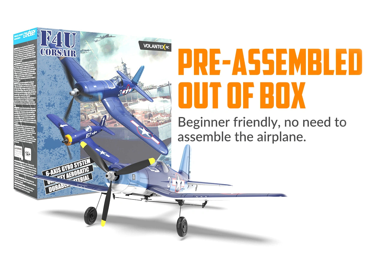 Avion RC débutant Volantex Corsair F4U 4CH avec stabilisateur de vol EPP RTF - V761-8V2