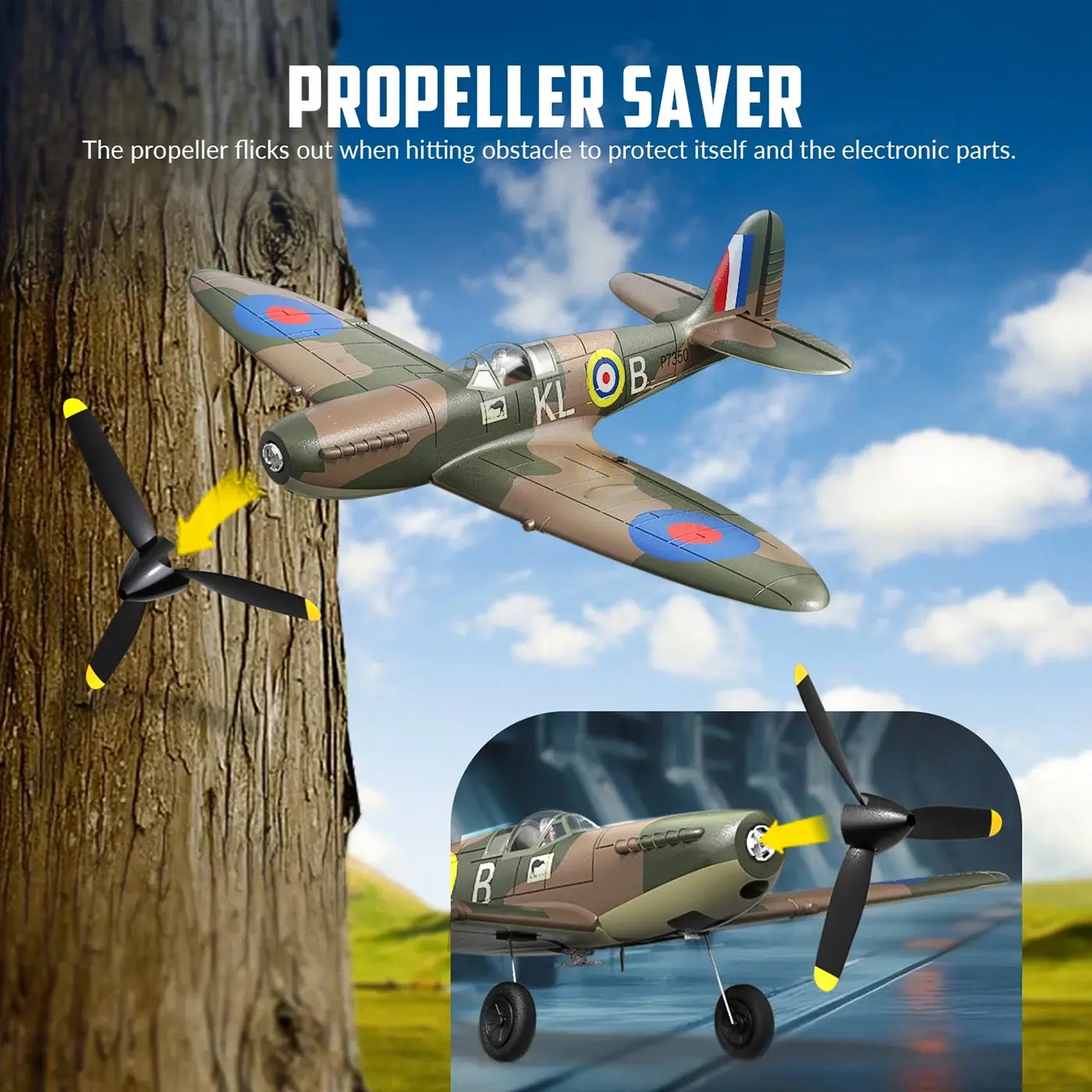 Avion RC débutant V761-12V2B Volantex SPITFIRE avec stabilisateur de vol