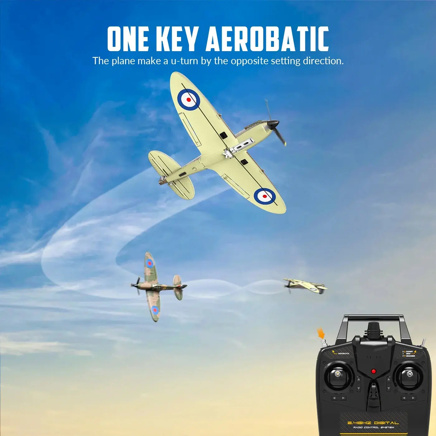 Avion RC débutant V761-12V2B Volantex SPITFIRE avec stabilisateur de vol