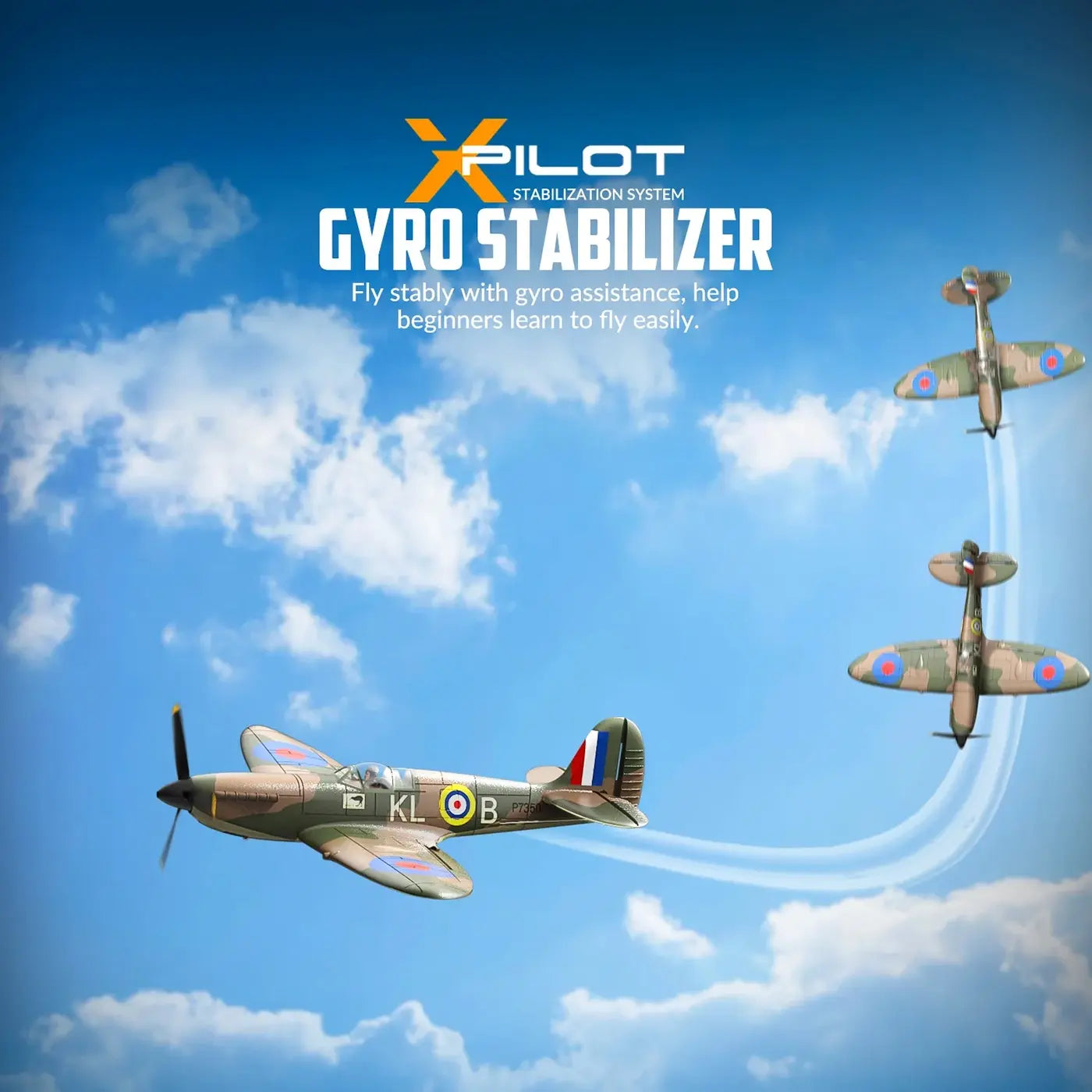 Avion RC débutant V761-12V2B Volantex SPITFIRE avec stabilisateur de vol