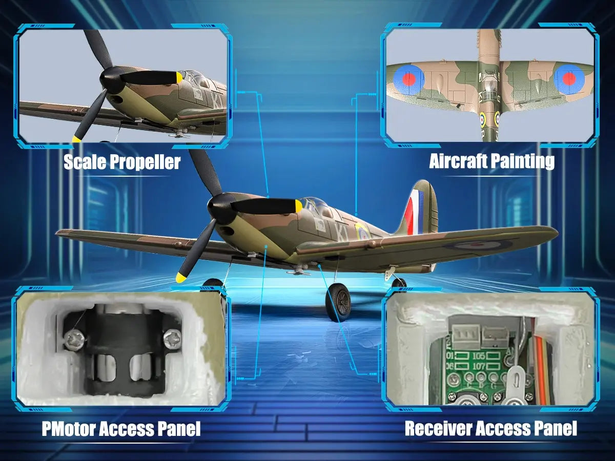 Avion RC débutant V761-12V2B Volantex SPITFIRE avec stabilisateur de vol