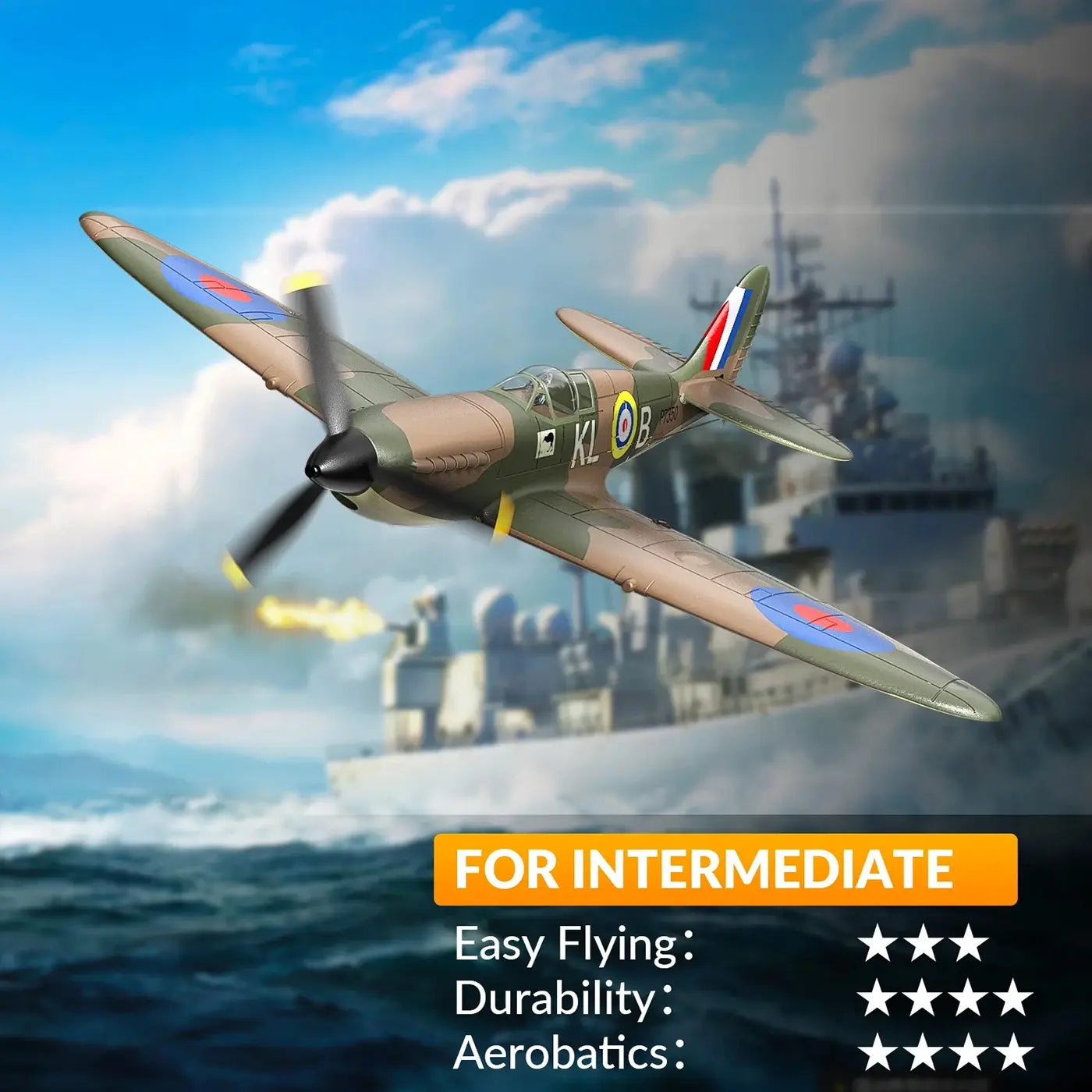 Avion RC débutant V761-12V2B Volantex SPITFIRE avec stabilisateur de vol