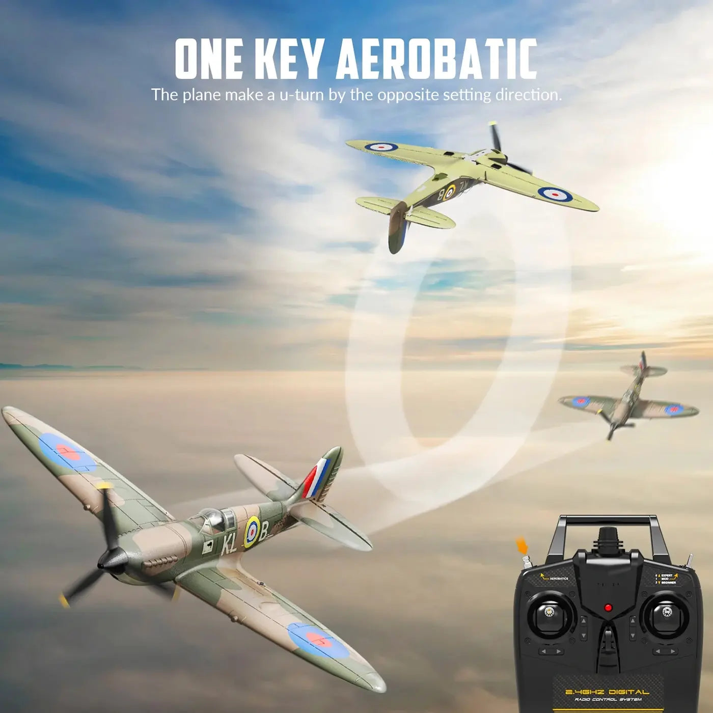 Avion RC débutant V761-12V2B Volantex SPITFIRE avec stabilisateur de vol