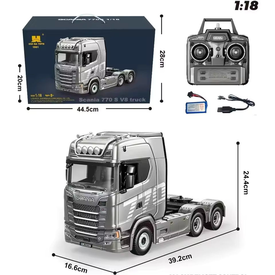 Ensemble Camion Huina Scania 770S RC 1501 gris + remorque 1502