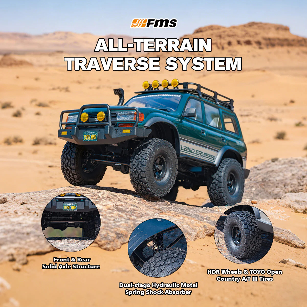 1/10 Toyota Land cruiser 80 FCX10 brushless ARTR kit (RS) vert - FMS11042RS-GN-BL - Breizh Modélisme.