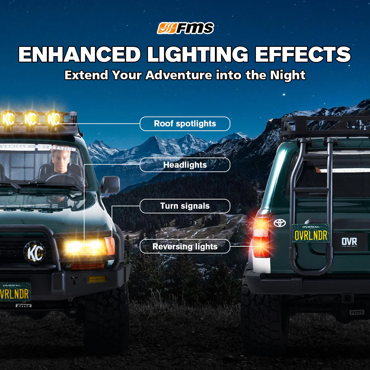 1/10 Toyota Land cruiser 80 FCX10 brushless ARTR kit (RS) vert - FMS11042RS-GN-BL - Breizh Modélisme.