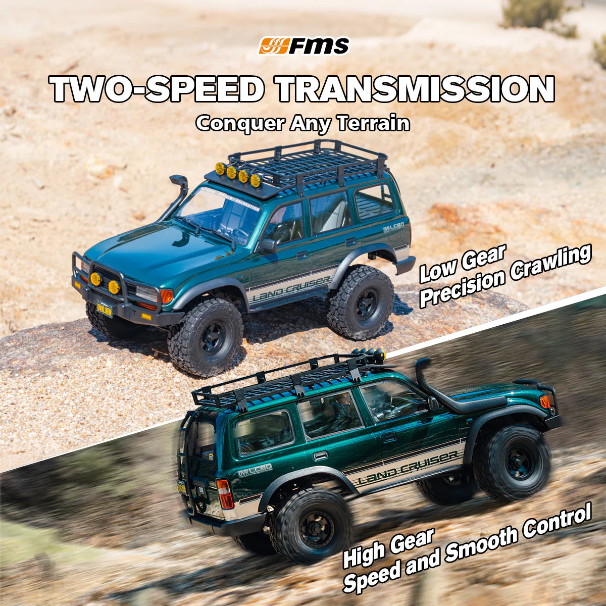 1/10 Toyota Land cruiser 80 FCX10 brushless ARTR kit (RS) vert - FMS11042RS-GN-BL - Breizh Modélisme.