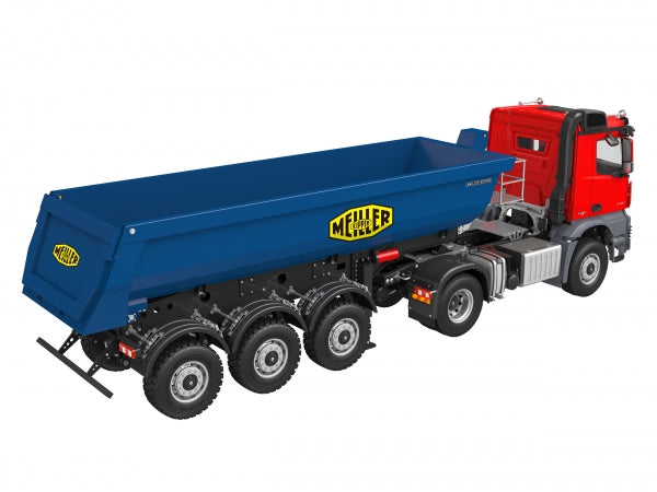 Camion Mercedes-Benz Arocs 4X4 1/14 (rouge) avec semi-remorque Meiller (bleu)