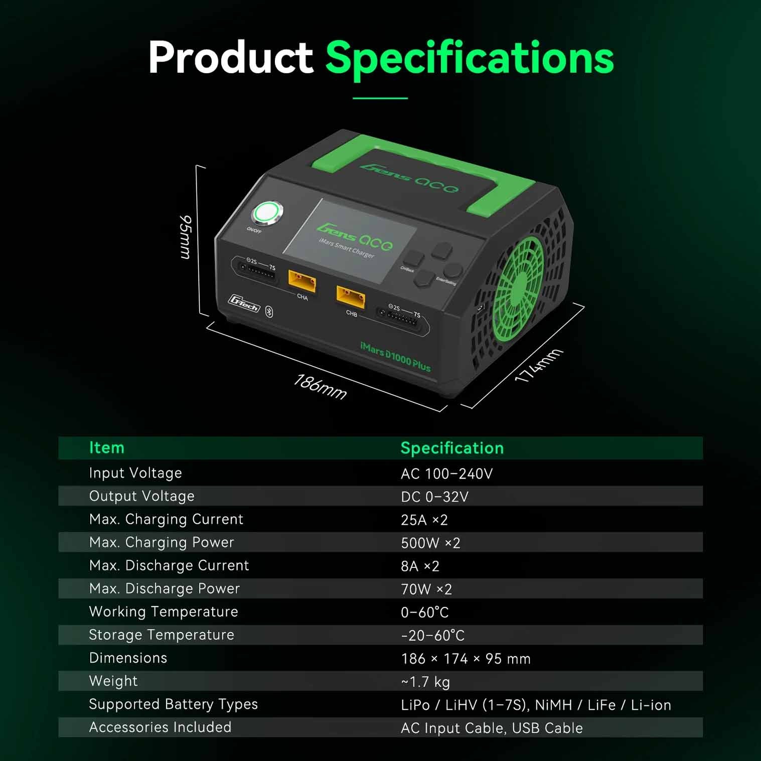 Chargeur duo intelligent Gens ace iMars D1000 CA 1000 W G-Tech - GEAD1000-EB