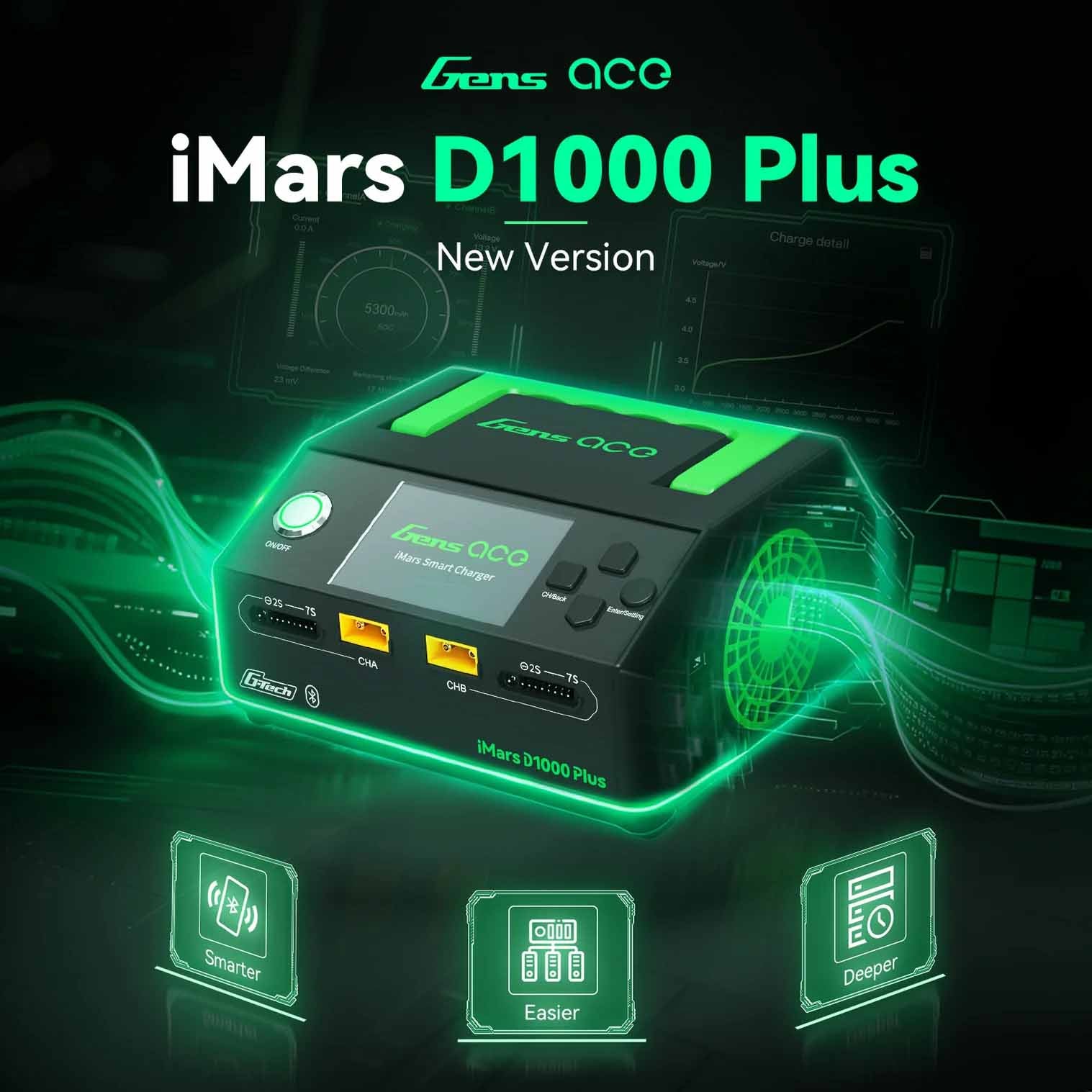 Chargeur duo intelligent Gens ace iMars D1000 CA 1000 W G-Tech - GEAD1000-EB