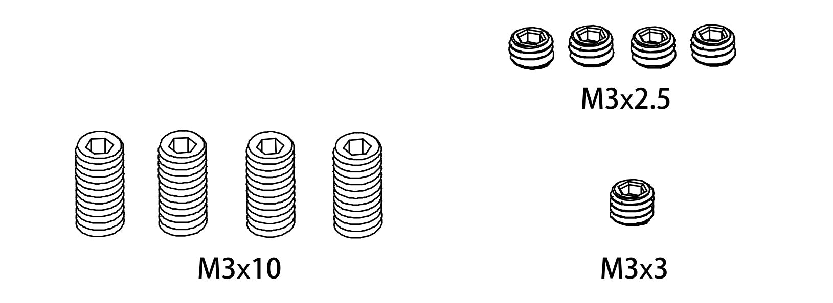 Vis sans tête M3*2.5 / M3*3 / M3*10 / M4*4 - 1610165