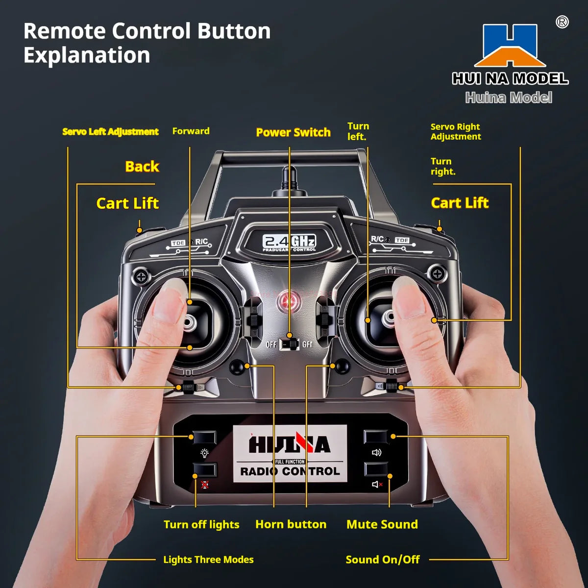 Camion benne télécommandé 1/14 HUINA Pro 13 canaux, 8 roues, avec godet en métal