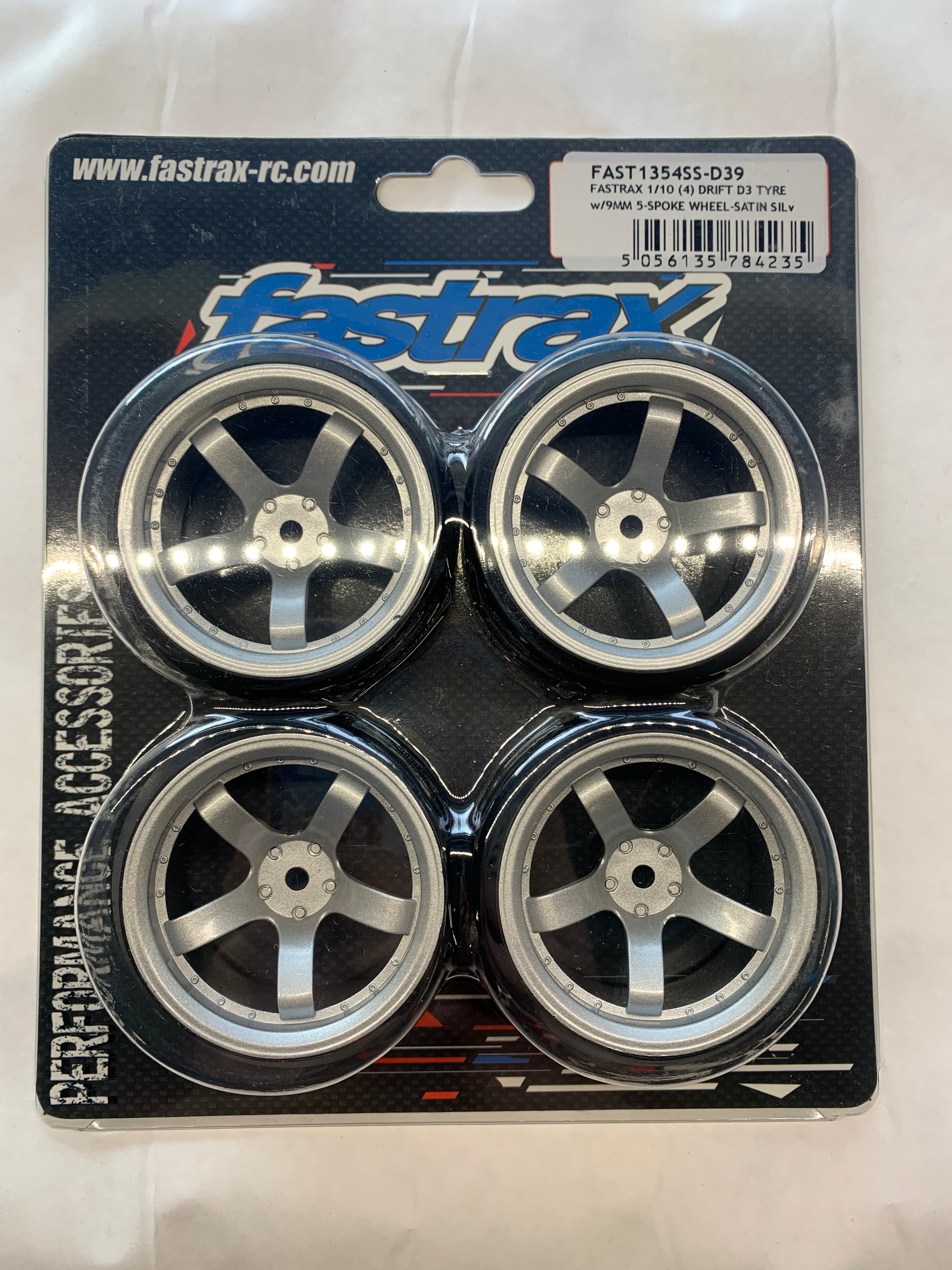 4 pneus avec jantes Fastrax 1/10 drift D3 argent satiné - FAST1354SS-D39