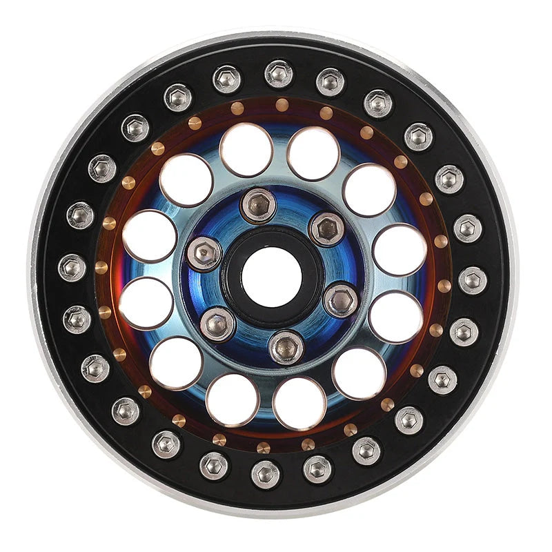 4 jantes INJORA 1,9" arc en ciel en laiton avec déport de -10 mm pour crawlers RC 1/10 (W1957)