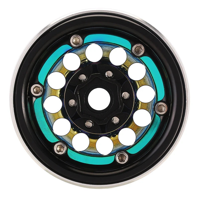 4 jantes INJORA 1,9" arc en ciel en laiton avec déport de -10 mm pour crawlers RC 1/10 (W1957)