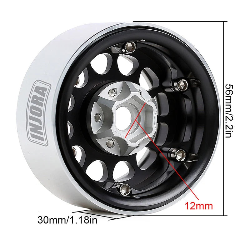4 jantes Injora 1,9" noir en alliage d'aluminium Beadlock pour crawler RC 1/10