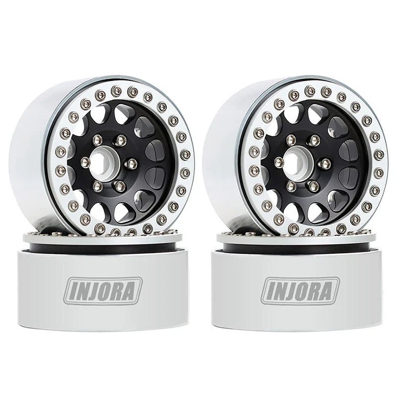 4 jantes Injora 1,9" noir en alliage d'aluminium Beadlock pour crawler RC 1/10