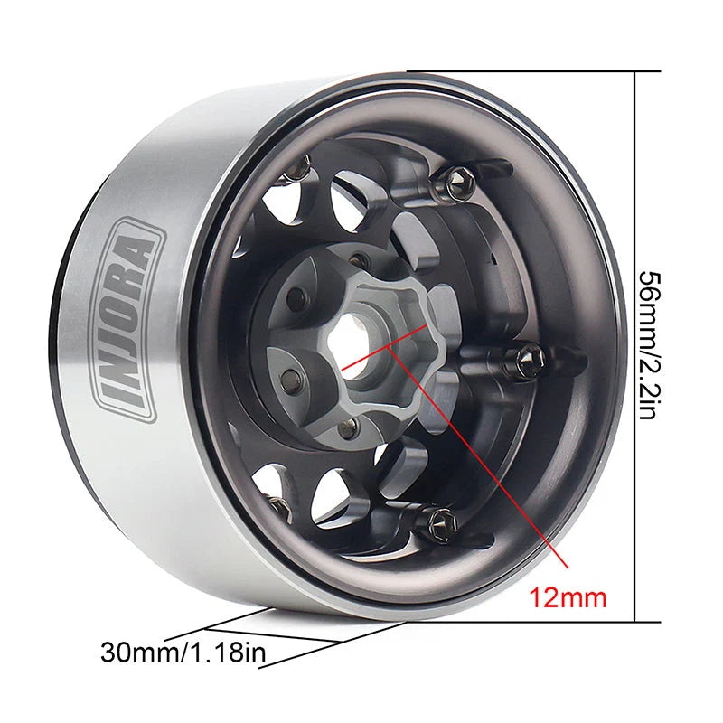 4 jantes Injora 1,9" noir en alliage d'aluminium Beadlock pour crawler RC 1/10 - Breizh Modélisme.