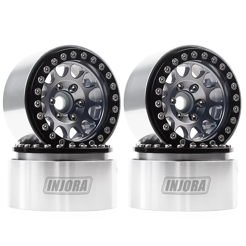 4 jantes Injora 1,9" noir en alliage d'aluminium Beadlock pour crawler RC 1/10 - Breizh Modélisme.