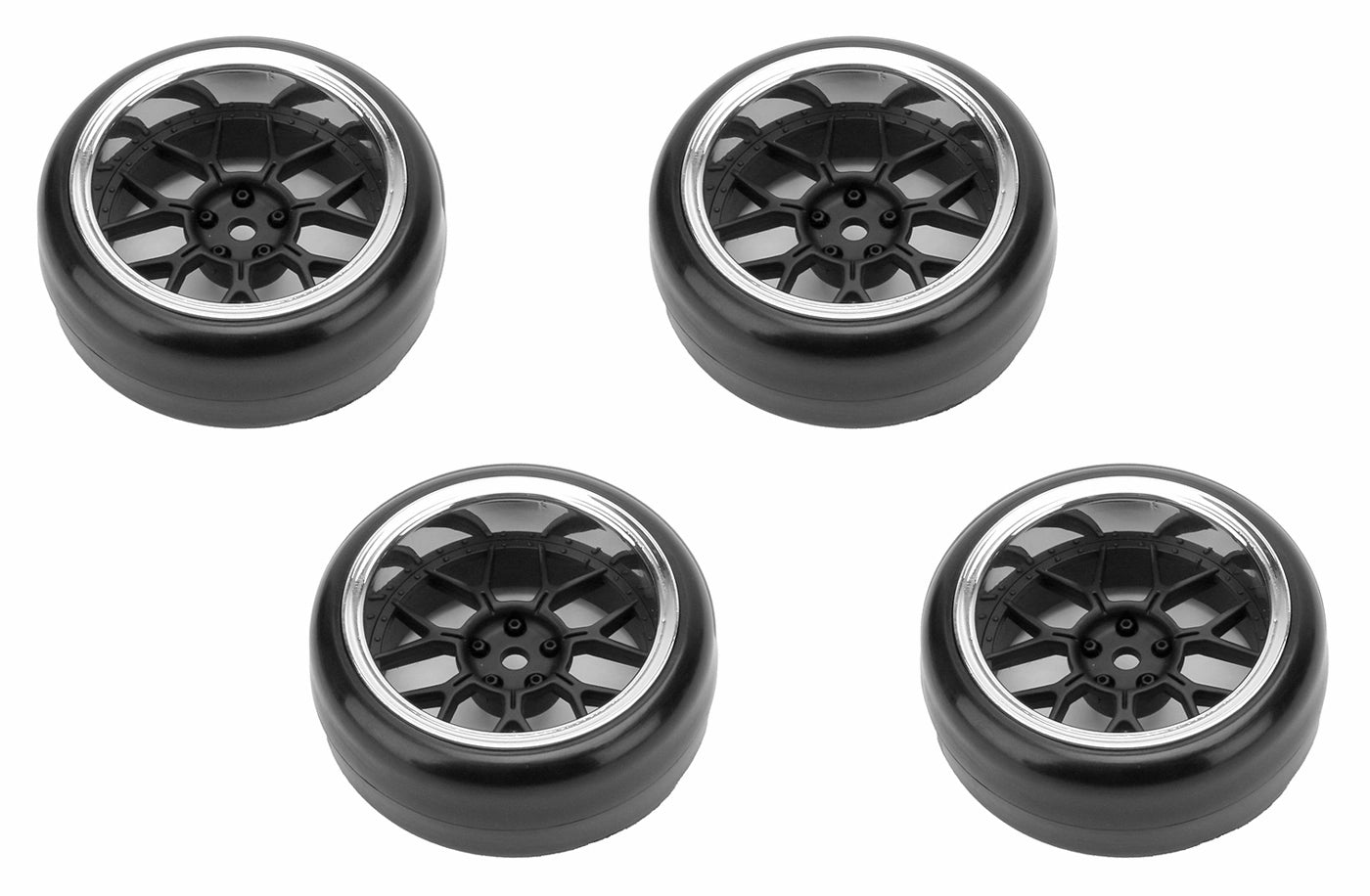 4 roues de Drift / 14 rayons noir mat (déport 2, 4, 6, 8 mm) hexa 12 mm