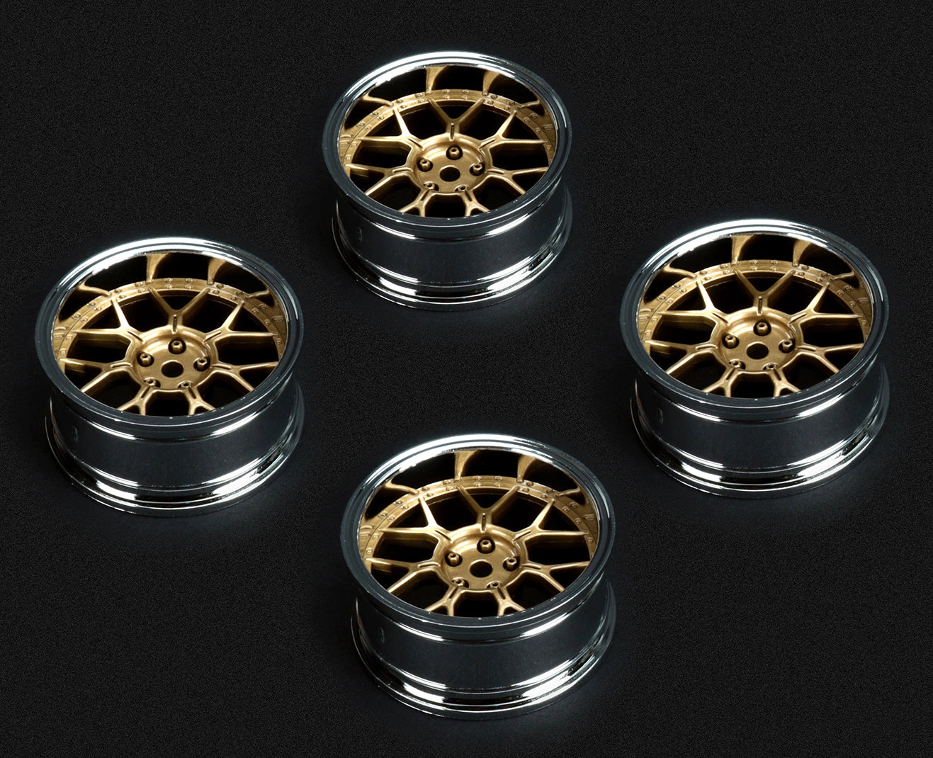 4 roues de Drift / 14 rayons Bronze (Déport 2, 4, 6, 8 mm) Hexa 12 mm - Breizh Modélisme.