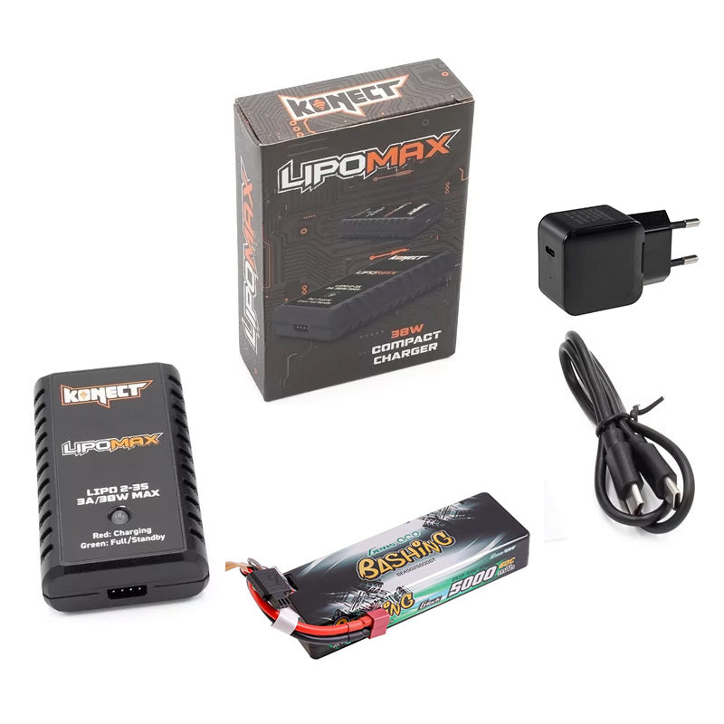 Pack Lipo 2S Batterie Lipo 5000mAh 7.4V avec chargeur rapide 3A USB-C