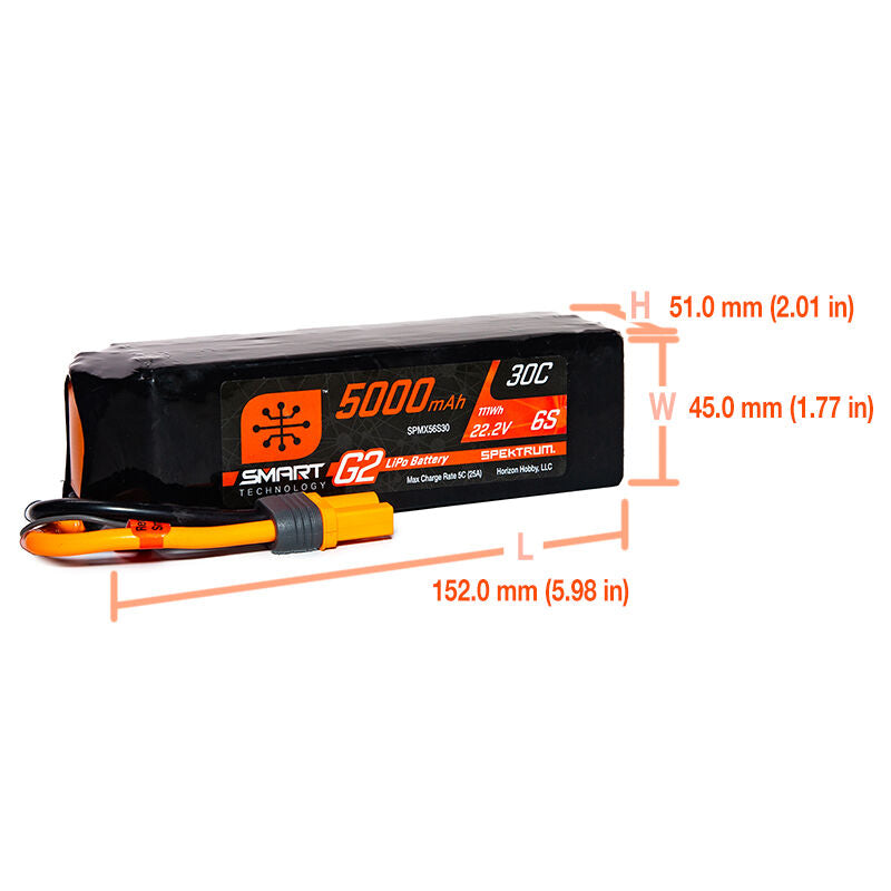 Batterie LiPo Smart G2 22,2 V 5000mAh 6S 30C IC5 Spektrum - SPMX56S30