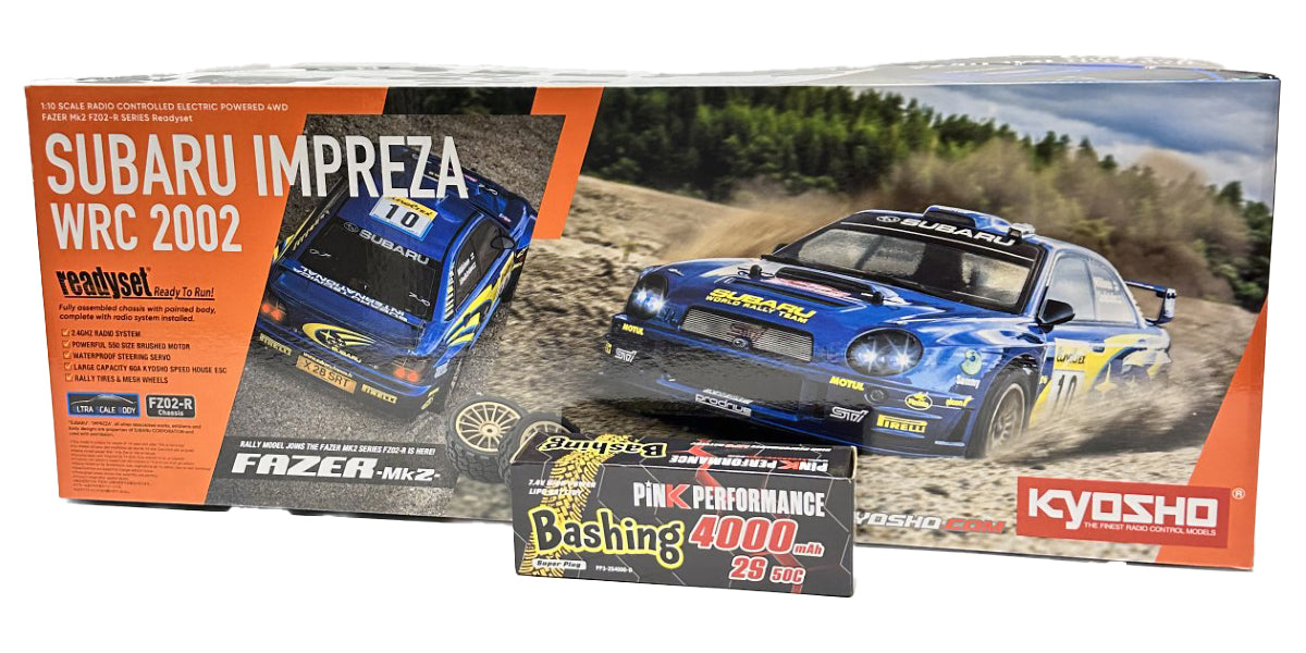 PACK Kyosho Fazer FZ02-R Subaru Impreza WRC 2002 1/10 + Batterie 2S-4000 - Breizh Modélisme.