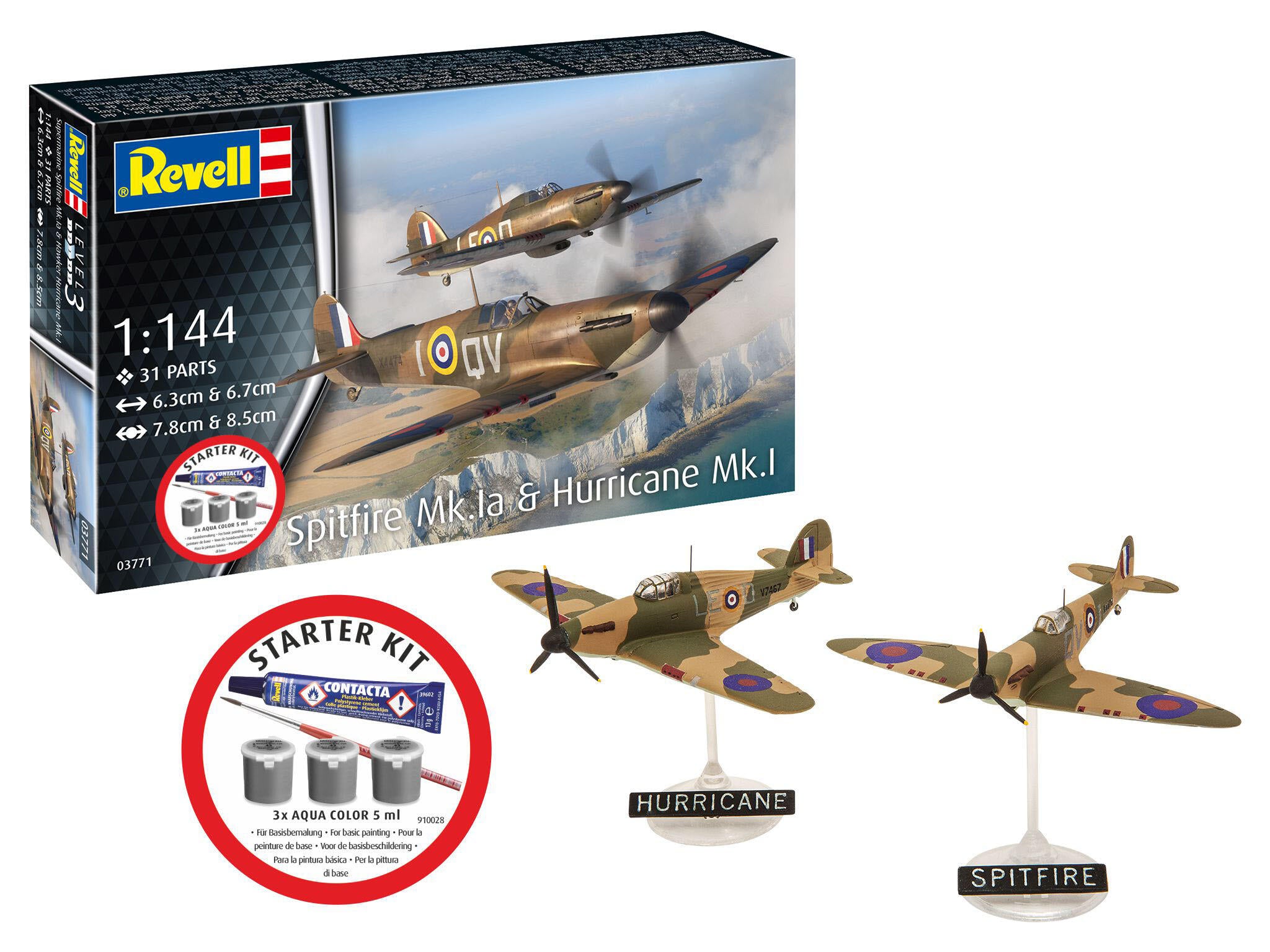 Maquette Revell Starter kit 77771 Spitfire Mk.Ia & Hurricane Mk.I avec accessoires de base