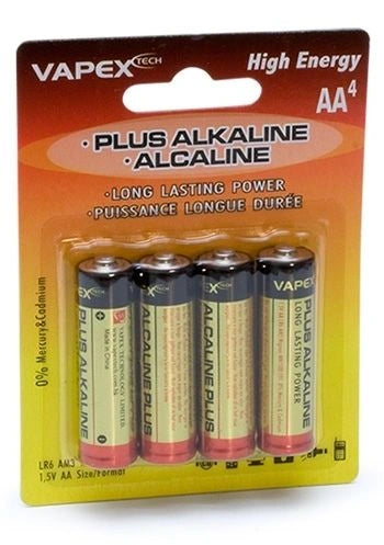 4 Piles Plus Alcaline Vapex AA 1.5V LR6 - VPLUS4AA - Breizh Modélisme.