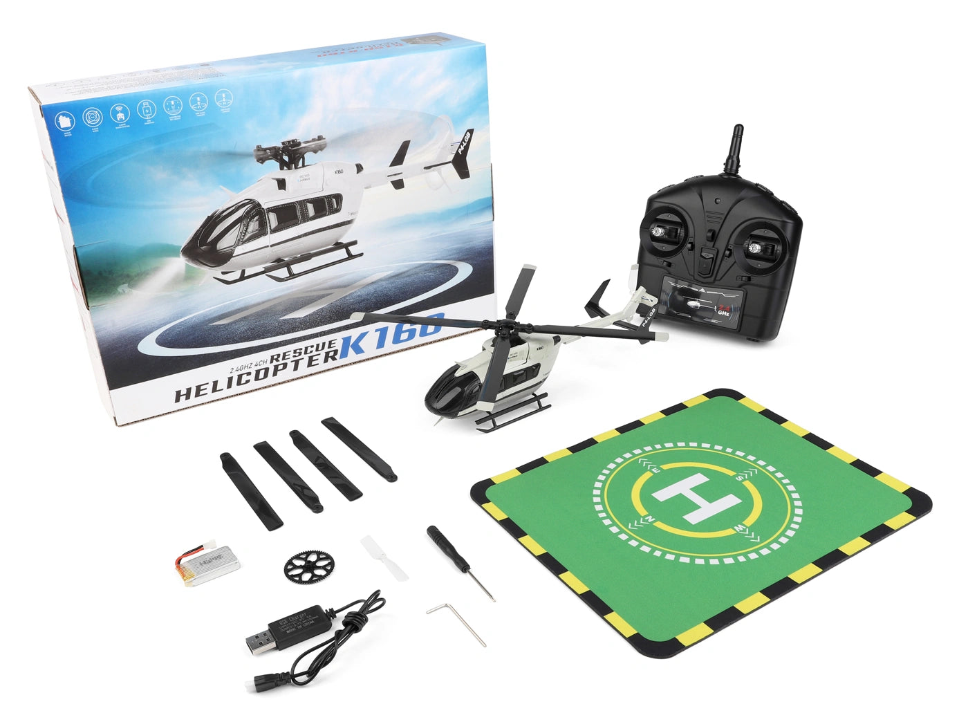 Hélicoptère RC Wltoys K160 EC-145 RTR 4 voies - Breizh Modélisme.
