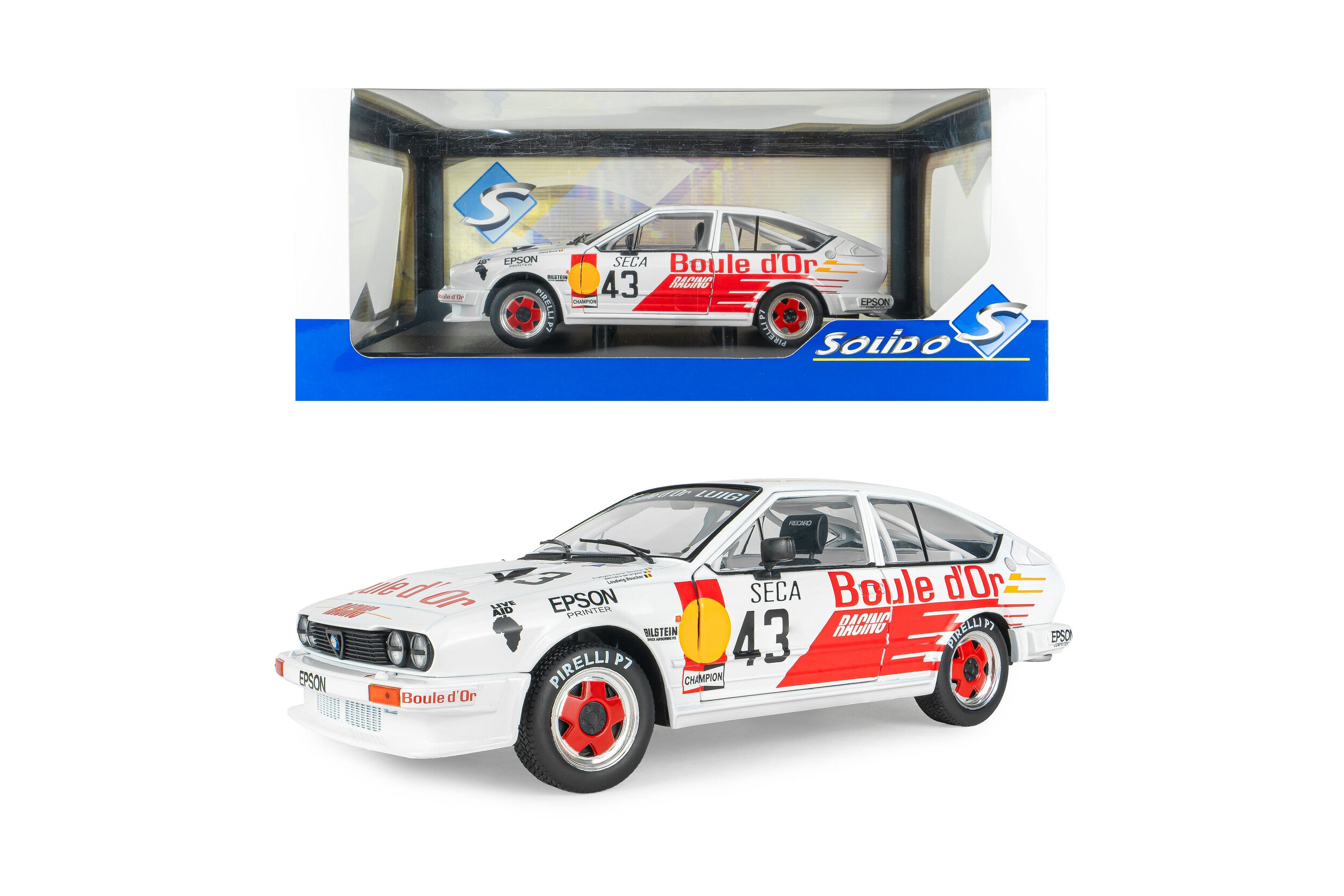 Solido S1802308 Voiture miniature collection 1/18 Alfa Romeo GTV6 24H de spa 1985 #43 B.de Dryver/ F-X.Boucher/ L.Boucher - Breizh Modélisme.