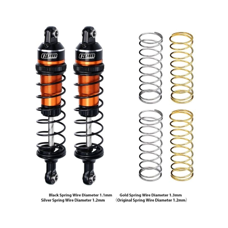 Amortisseur aluminium réglable avant/arrière 87mm + ressorts orange (2) GPM TRX MiniMaxx GPMTXMM087F/RORBK - Breizh Modélisme.