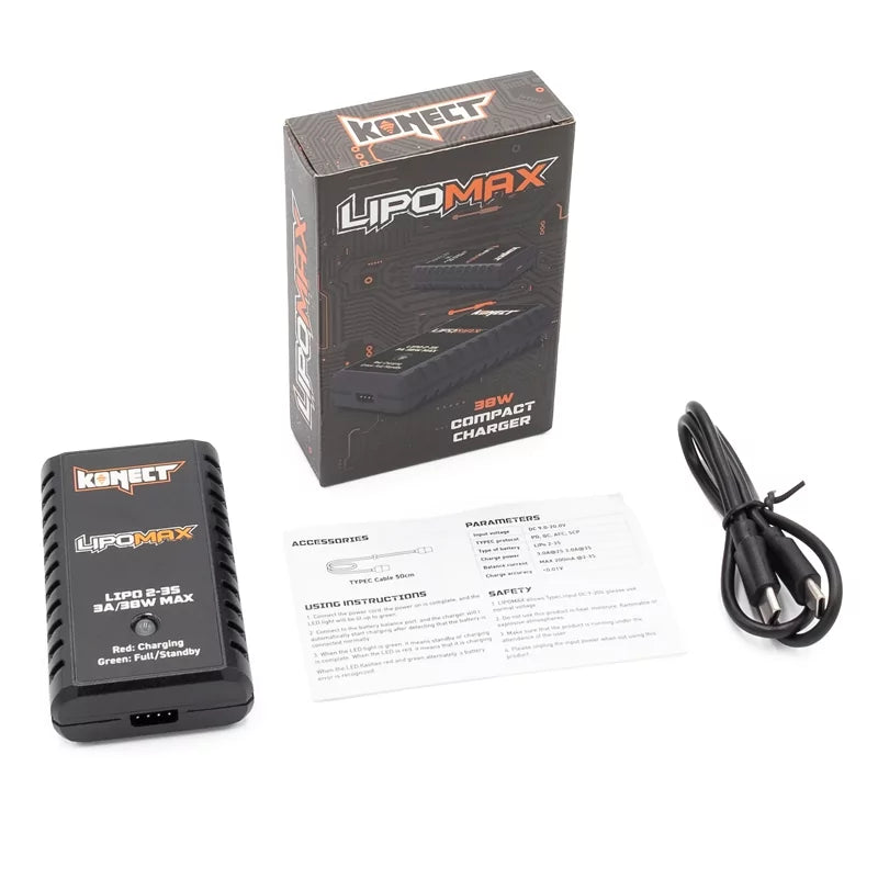 Pack Lipo 2S Batterie Lipo 5000mAh 7.4V avec chargeur rapide 3A USB-C