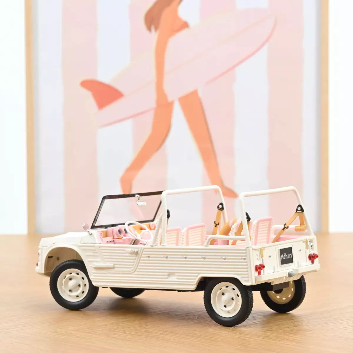 Voiture miniature collection 1/18 Citroën Méhari 2023 Blanc et Rose Norev 181804