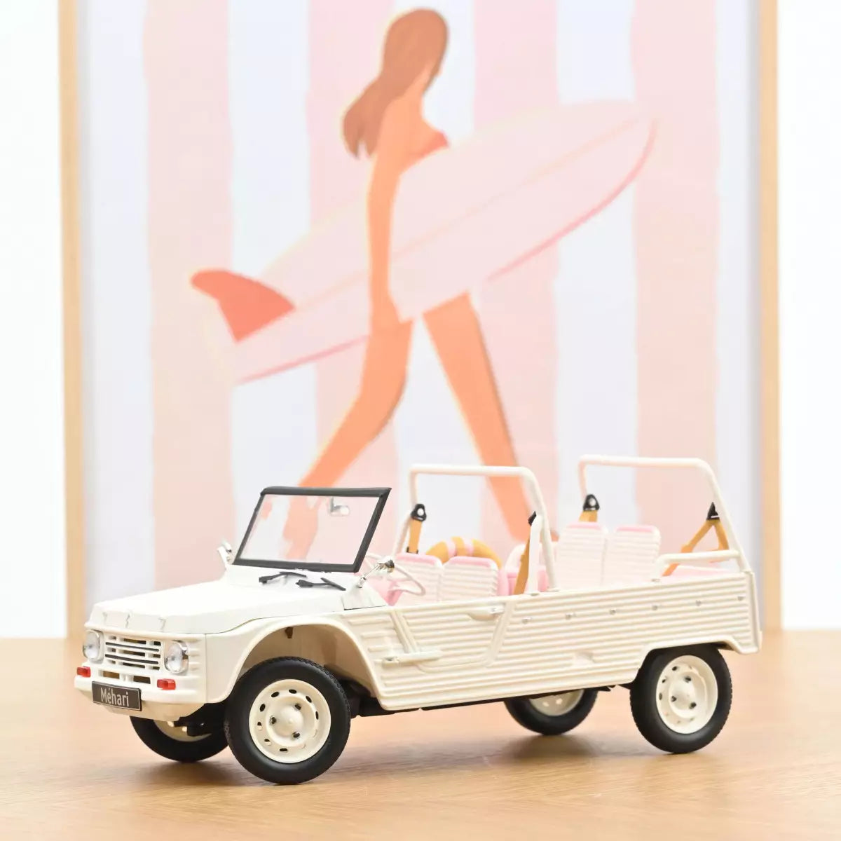 Voiture miniature collection 1/18 Citroën Méhari 2023 Blanc et Rose Norev 181804