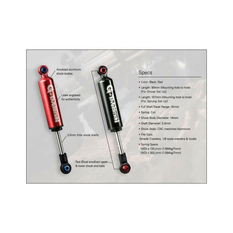 4 Amortisseurs G-Transition Rouge 90mm pour crawler 1/10 GM20601 - Breizh Modélisme.