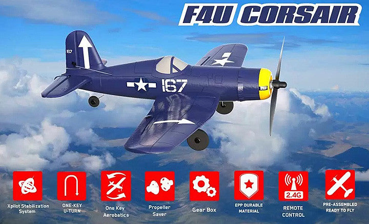 Avion de début télécommandé Volantex Corsair F4U 4CH avec stabilisateur de vol EPP RTF - V761-8V2 - Breizh Modélisme.