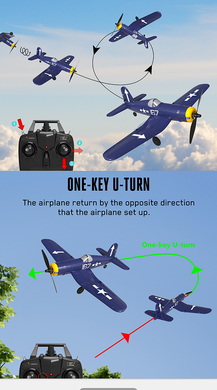 Avion de début télécommandé Volantex Corsair F4U 4CH avec stabilisateur de vol EPP RTF - V761-8V2 - Breizh Modélisme.