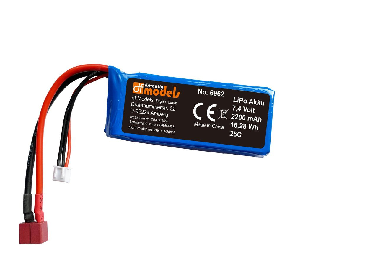Batterie Lipo 2S 7.4 V 2200mAh DF Models - 6962 (pour 3123, 3127, 3122, 3120)