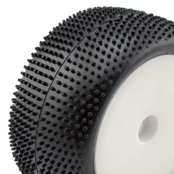 2 pneus et jantes arrière Buggy 1/10, mini picots (85x40mm) - Hobbytech HTR-T428 - Breizh Modélisme