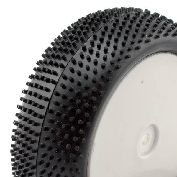 2 pneus et jantes avant Buggy 1/10, mini picots (85x35mm) - Hobbytech HTR-T427 - Breizh Modélisme