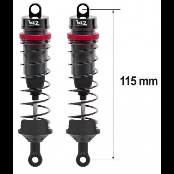 Amortisseurs 1/8 115mm BIG BORE 16mm + kit 3 ressorts (H/M/S) - HTR-508115 - Breizh Modélisme.