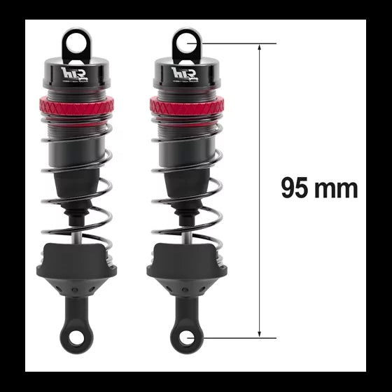 Amortisseurs 1/8 95mm BIG BORE 16mm + kit 3 ressorts (H/M/S) - HTR-508095 - Breizh Modélisme.