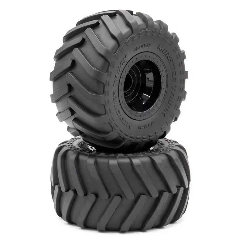 Pneus MONSTER TRUCK collés sur jantes noires 6 -141-7 Hex.12mm - HTR-T463" - Breizh Modélisme.
